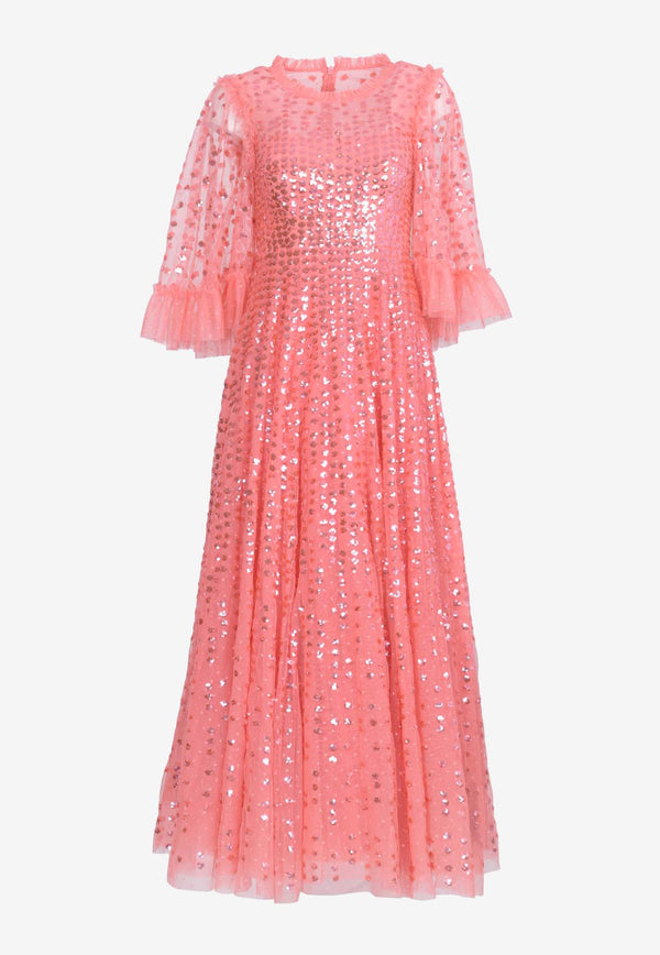 Needle & Thread Raindrop Sequins-Embellished Gown Pink DG-SS-44-RHS24-PSKCORAL