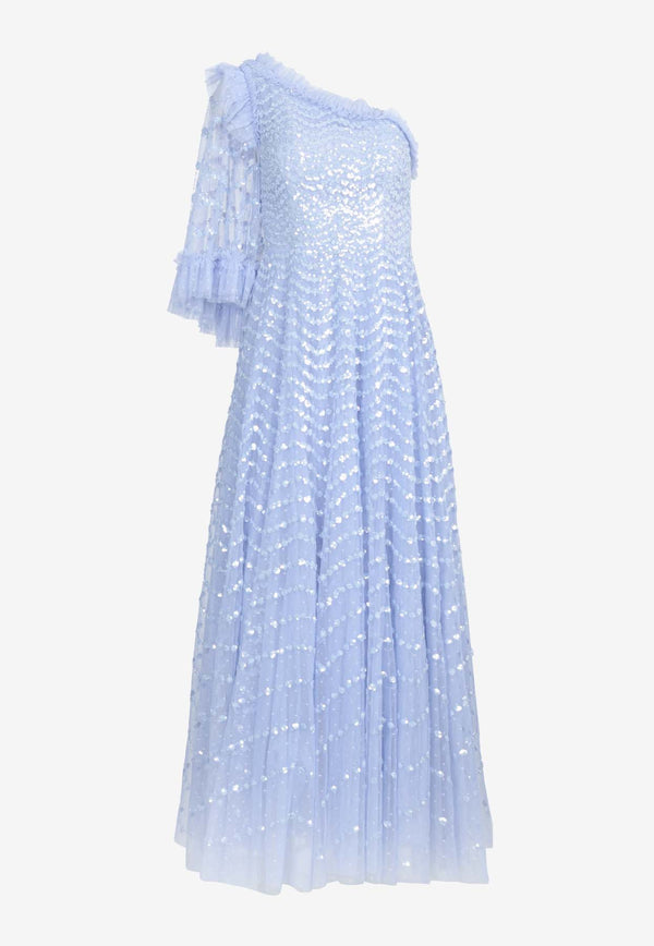 Needle & Thread One-Shoulder Shimmer Wave Gloss Ankle Gown Light Blue DG-ON-18-RSS24-IBLLIGHT BLUE