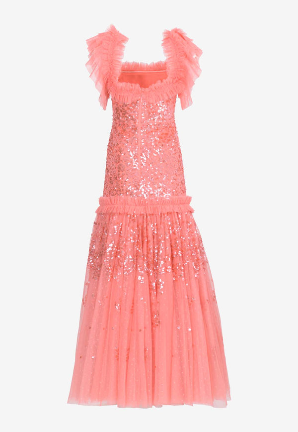 Needle & Thread Regal Rose Off-shoulder Sequined Gown Pink DG-OS-49-RHS24-PSKCORAL
