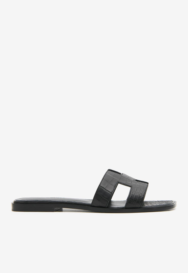 Hermès Oran H Cut-Out Sandals in Black Matte Alligator