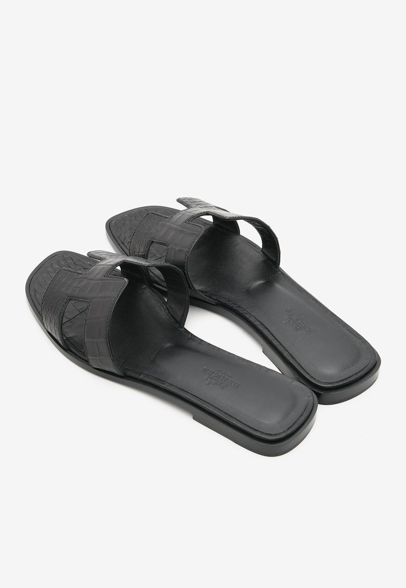 Hermès Oran H Cut-Out Sandals in Black Matte Alligator