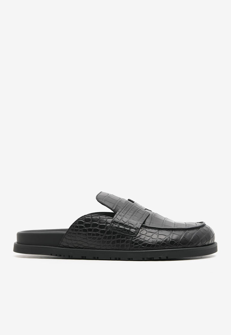 Hermès Go Mules in Black Matte Alligator