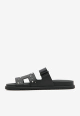 Chypre Sandals in Black Calfskin with Medor Studs