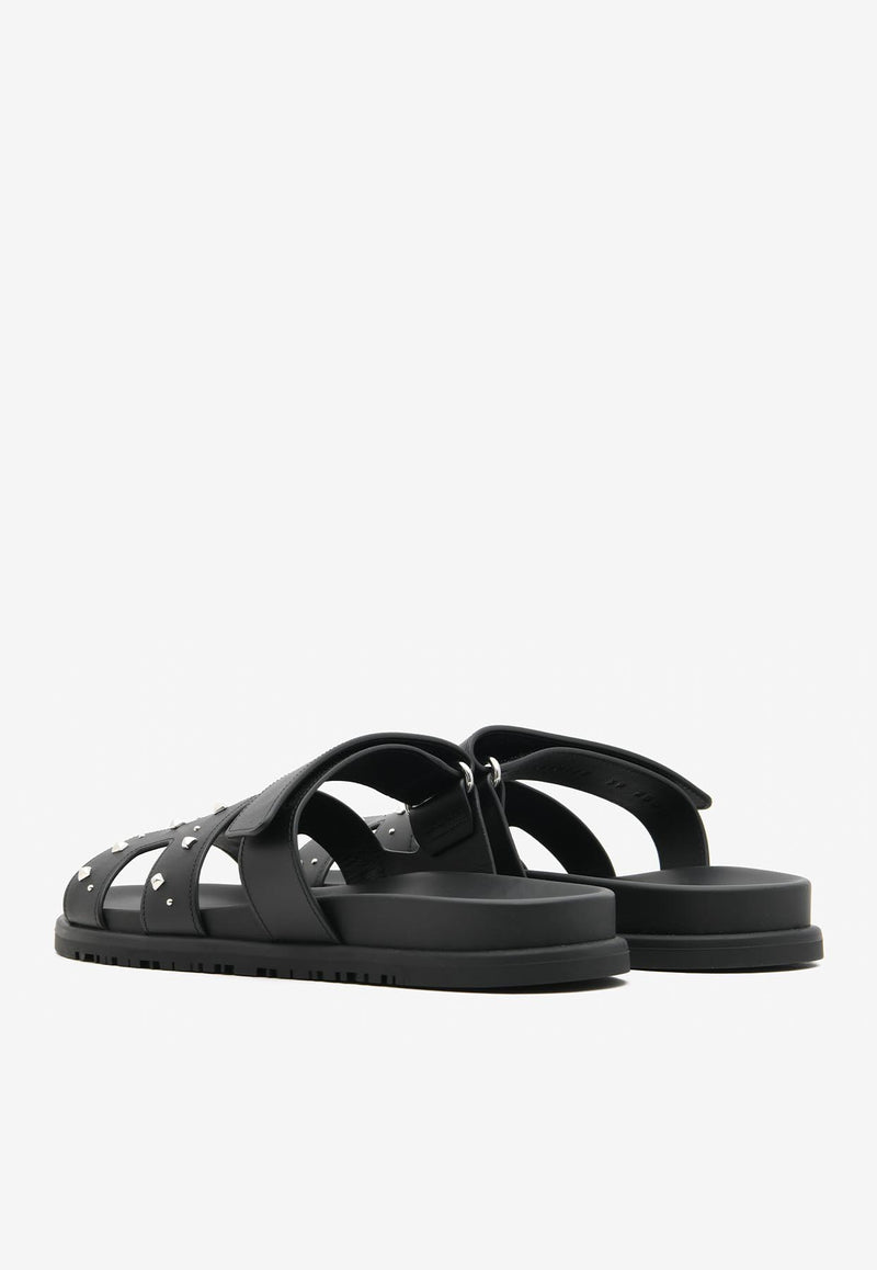 Hermès Chypre Sandals in Black Calfskin with Medor Studs