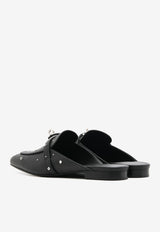 Oz Flat Mules in Black Calfskin with Medor Studs and Palladium Kelly Buckle
