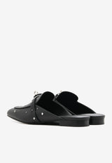 Hermès Oz Flat Mules in Black Calfskin with Medor Studs and Palladium Kelly Buckle