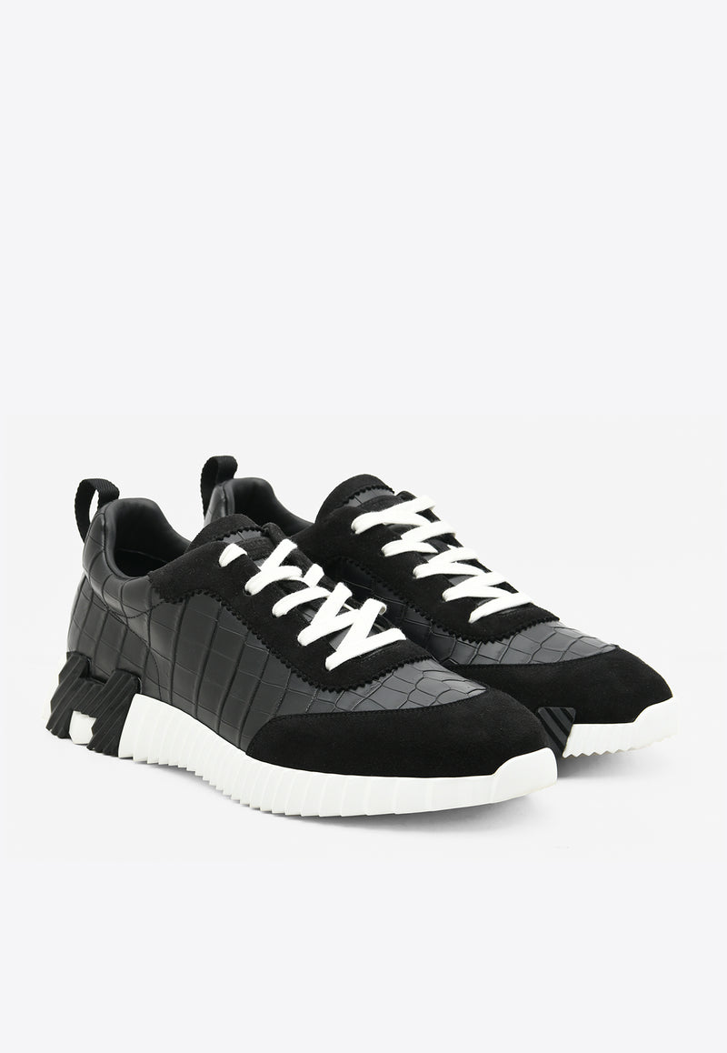 Hermès Bouncing Low-Top Sneakers in Black Matte Nilo Crocodile and Suede