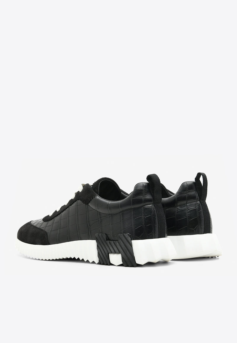 Hermès Bouncing Low-Top Sneakers in Black Matte Nilo Crocodile and Suede