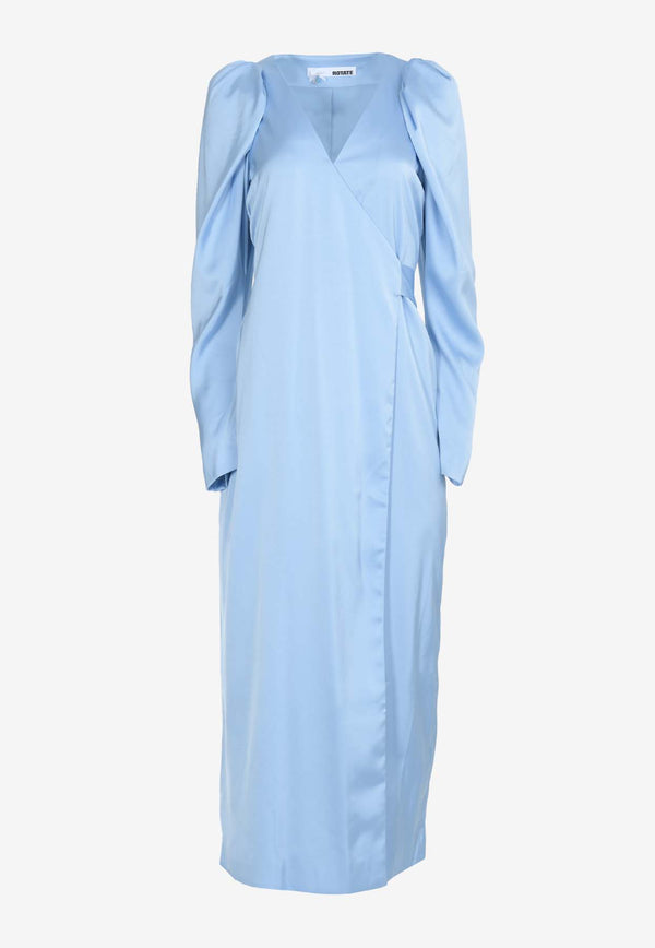 ROTATE Satin Midi Wrap Dress Light Blue 1121651996LIGHT BLUE