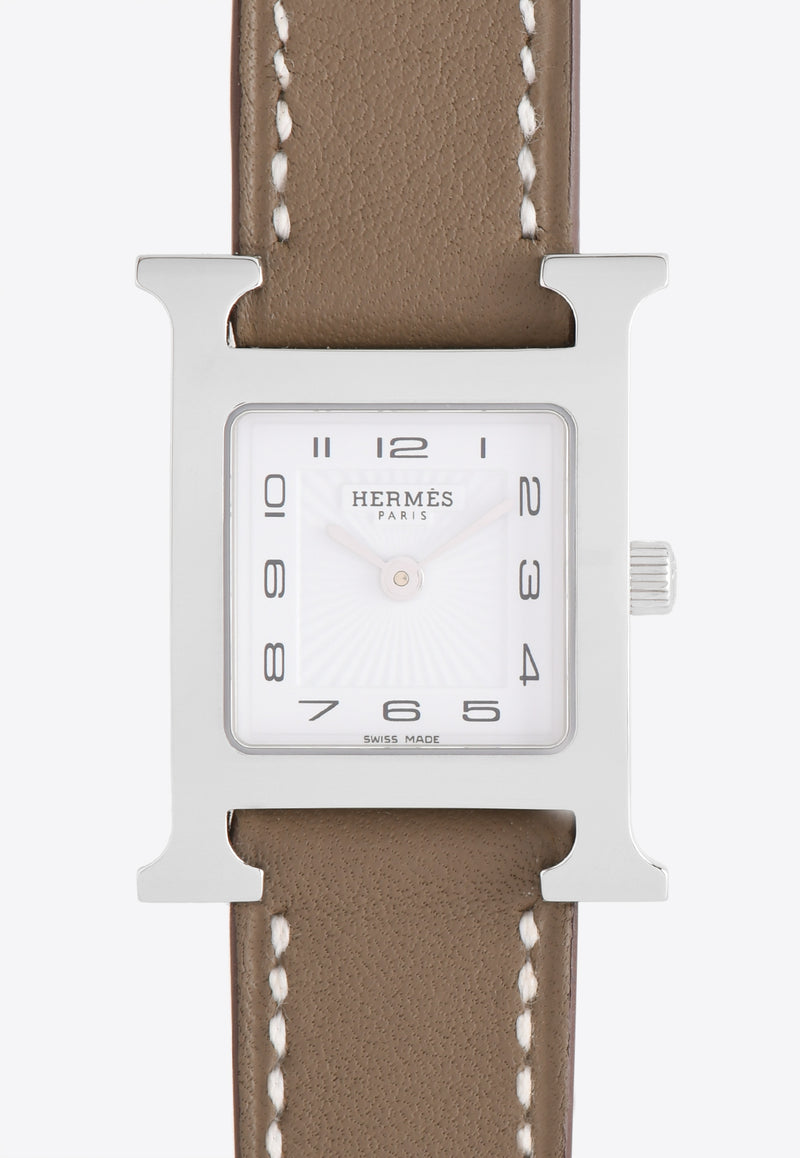 Hermès Small Heure H 25mm Watch in Etoupe Swift Single Tour Strap 