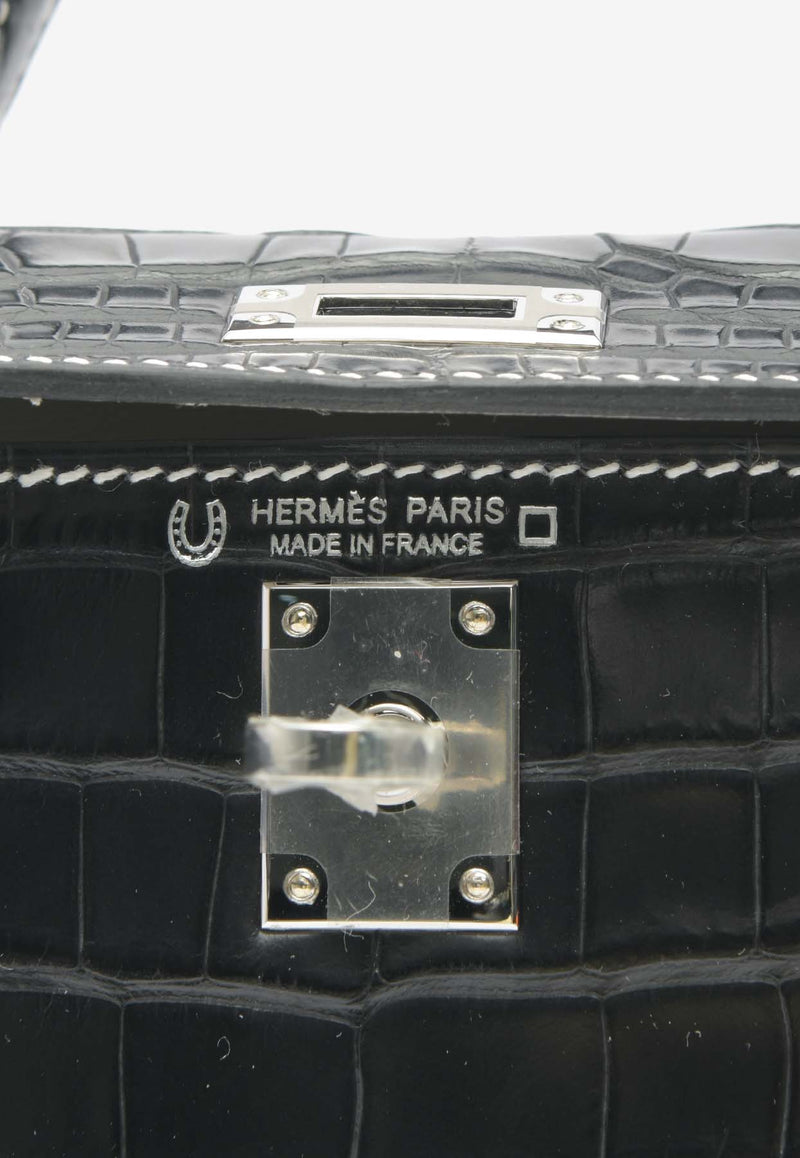 Hermès Mini Kelly 20 Verso in Black Matte Alligator and Gris Perle with Palladium Hardware