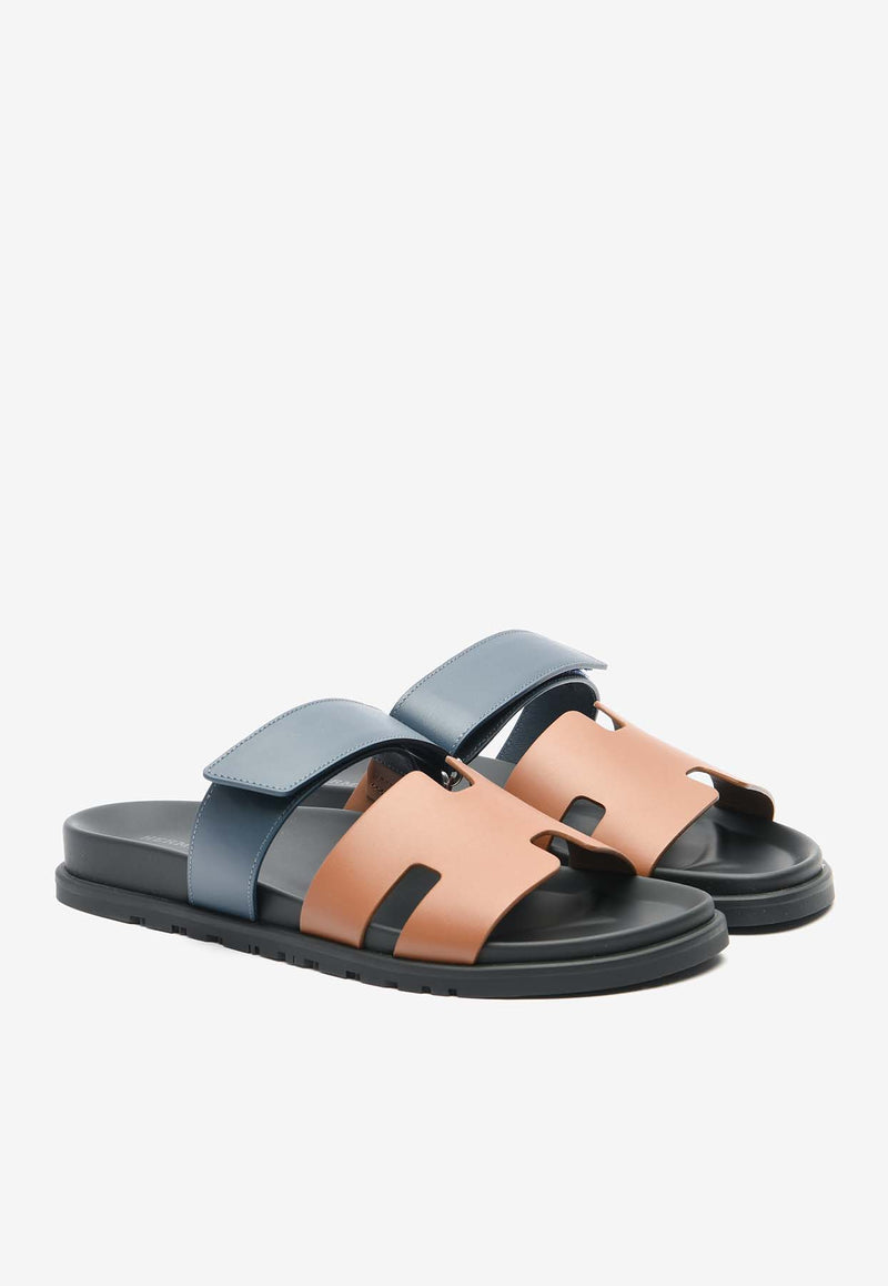 Hermès Chypre Sandals in Gold and Bleu Celeste Calfskin