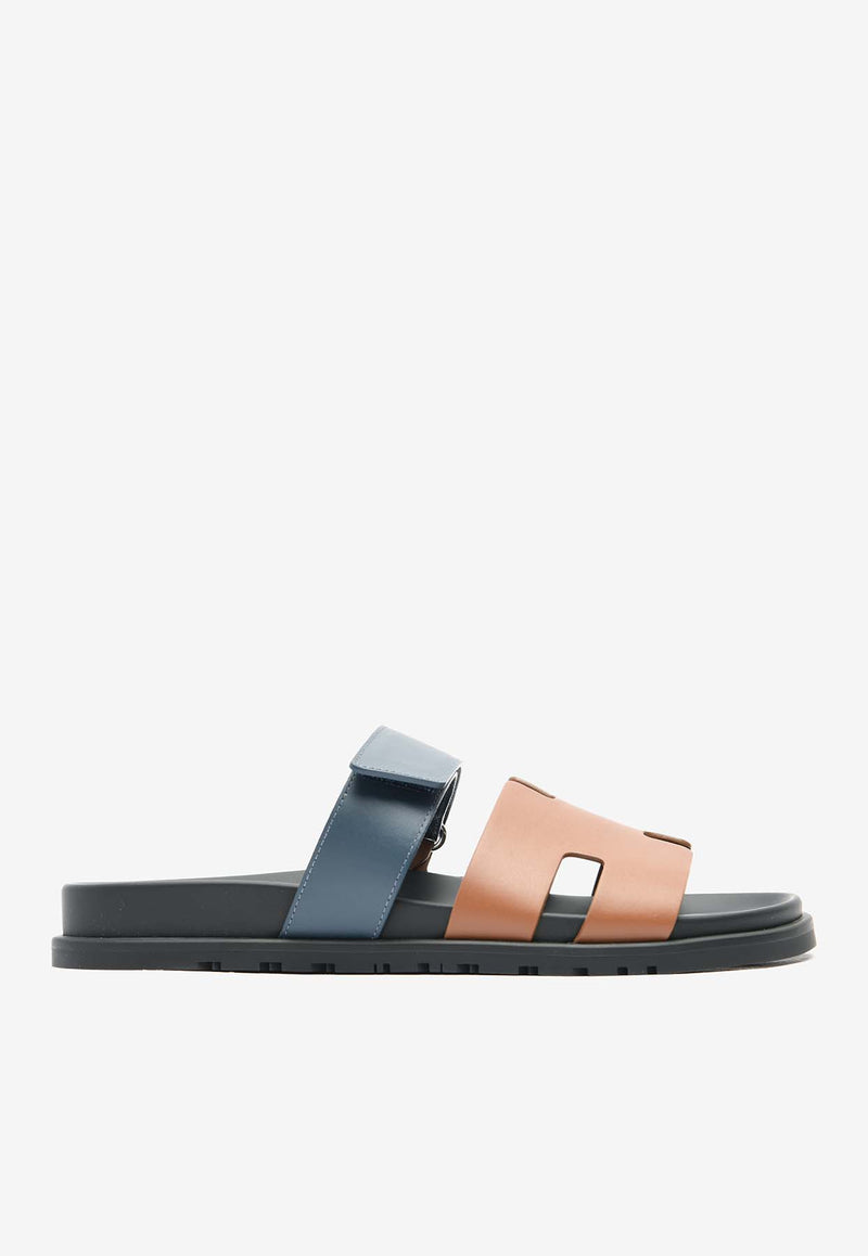 Hermès Chypre Sandals in Gold and Bleu Celeste Calfskin