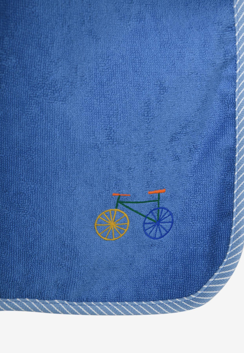 Hermès Girls Les Cabanes Poncho with Bicyclette Embroidery Bleu Denim