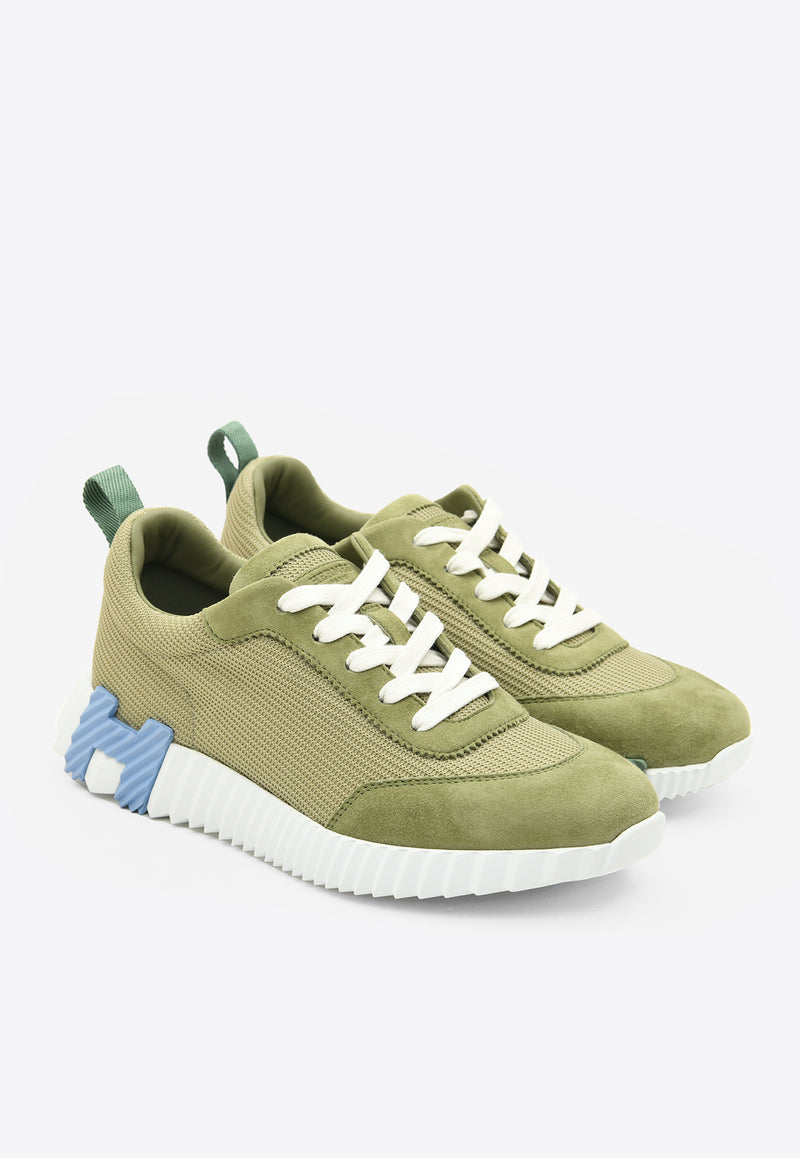 Hermès Bouncing Low-Top Sneakers in Vert Celadon Mesh and Suede