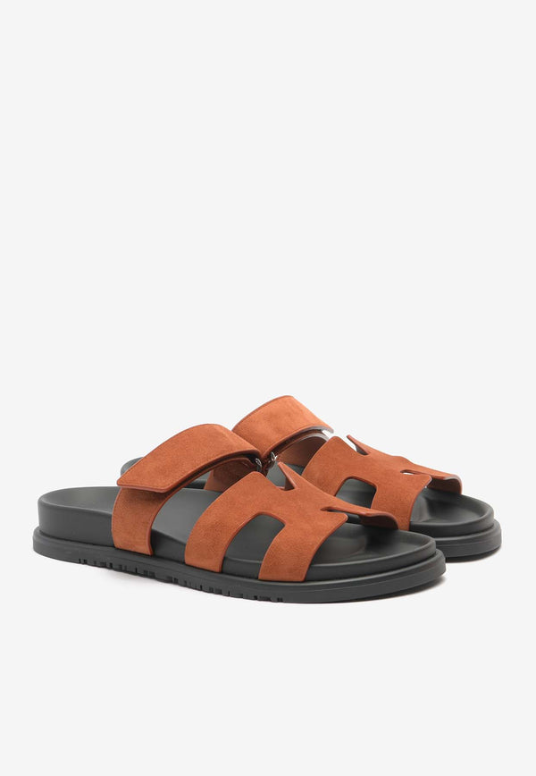 Hermès Chypre Sandals in Orange Canyon Suede