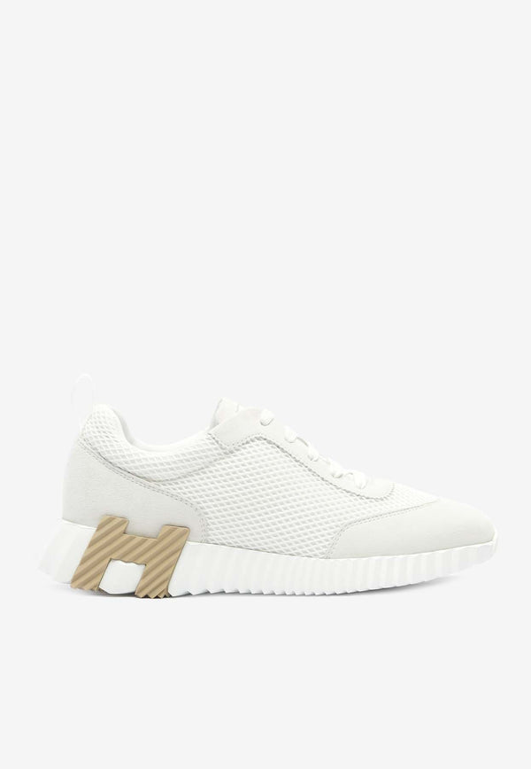 Hermès Bouncing Low-Top Sneakers in White Mesh and Suede