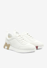 Hermès Bouncing Low-Top Sneakers in White Mesh and Suede