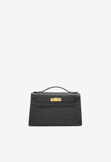 Hermès Kelly Pochette Clutch Bag in Black Ostrich Leather with Gold Hardware