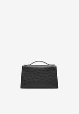 Hermès Kelly Pochette Clutch Bag in Black Ostrich Leather with Gold Hardware