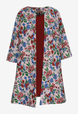 Floral Jacquard Open-Front Coat