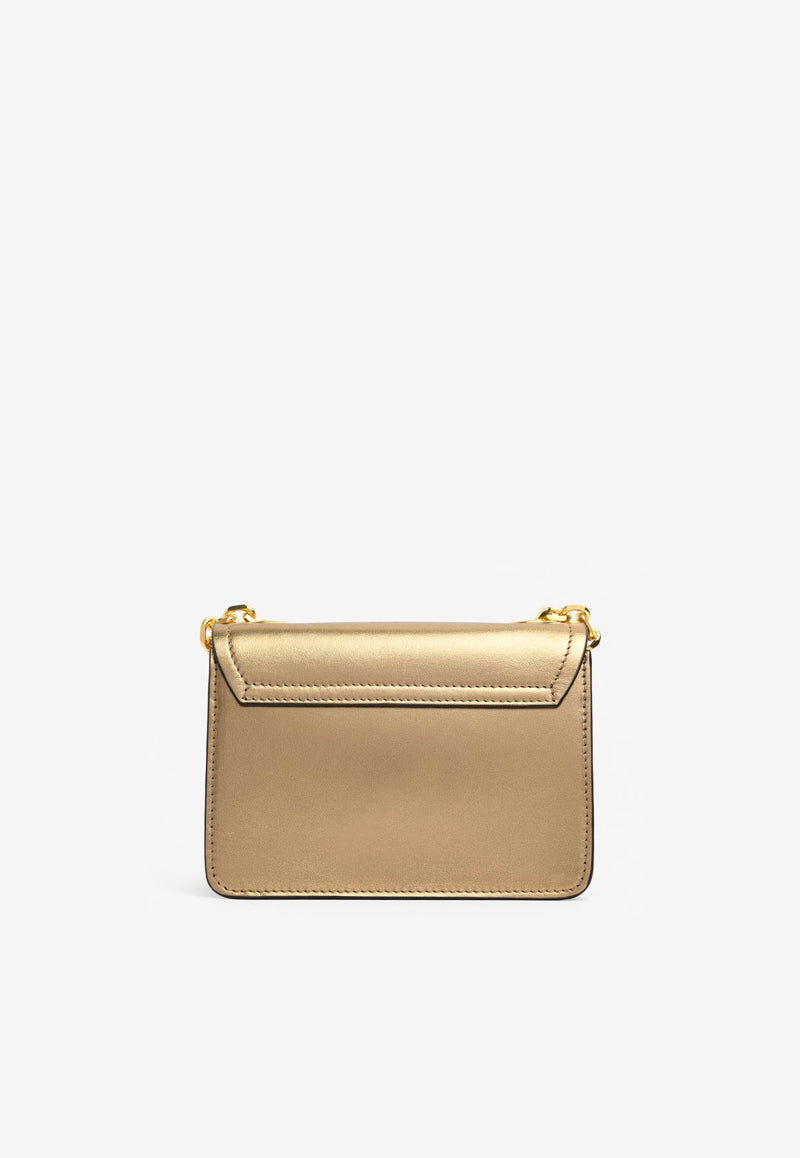 Moschino M Logo Shoulder Bag in Metallic Leather A744380110148GOLD