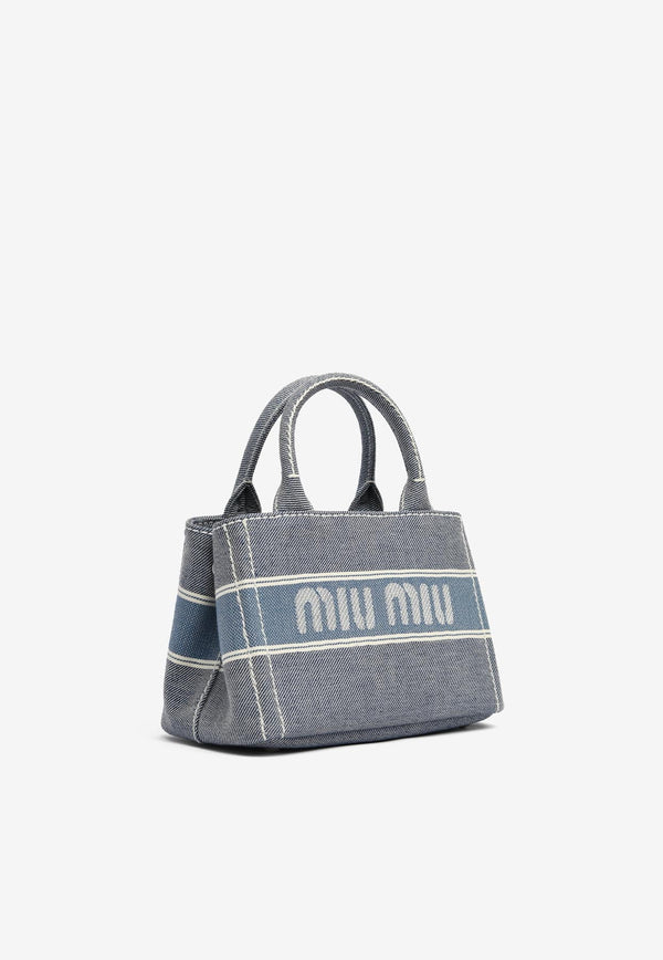 Miu Miu Jacquard Logo Denim Tote Bag Denim