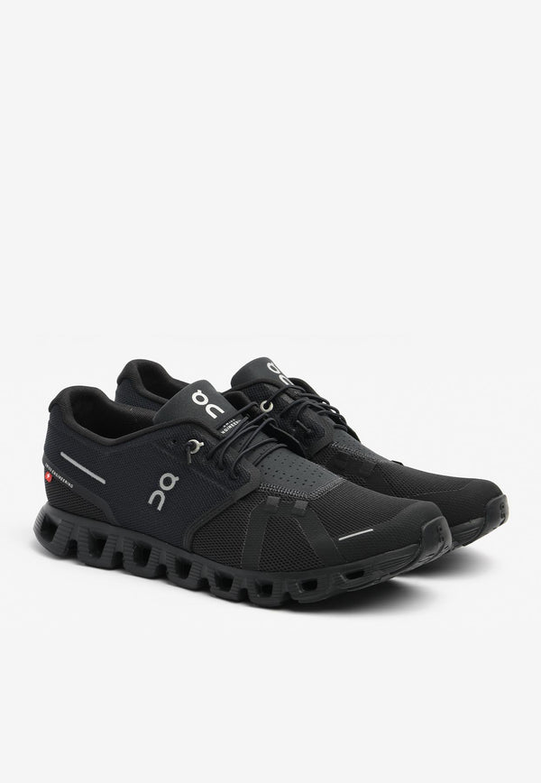 On Running Cloud 5 Low-Top Mesh and Leather Sneakers All Black Men