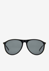 Saint Laurent Engraved Logo Aviator Sunglasses Gray SL667BLACK