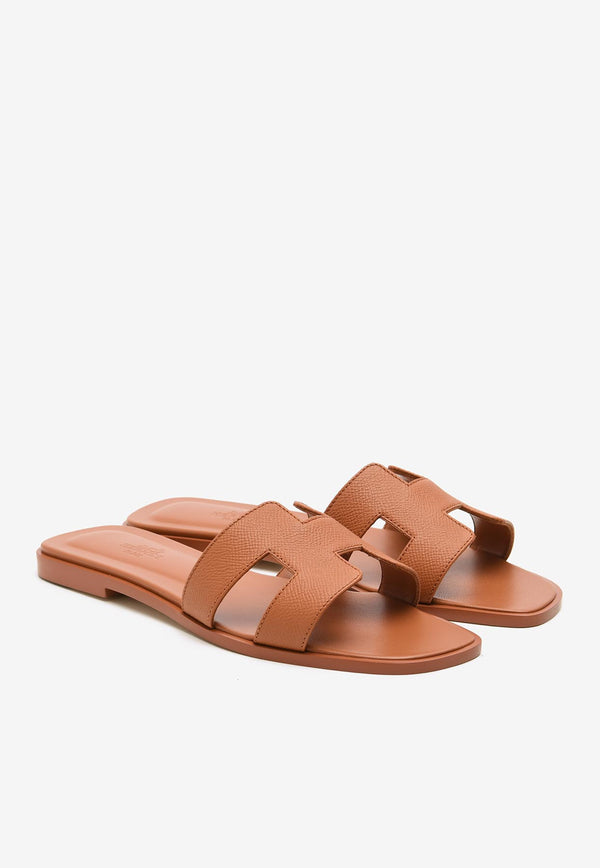 Oran H Cut-Out Sandals in Orange Canyon Epsom Leather