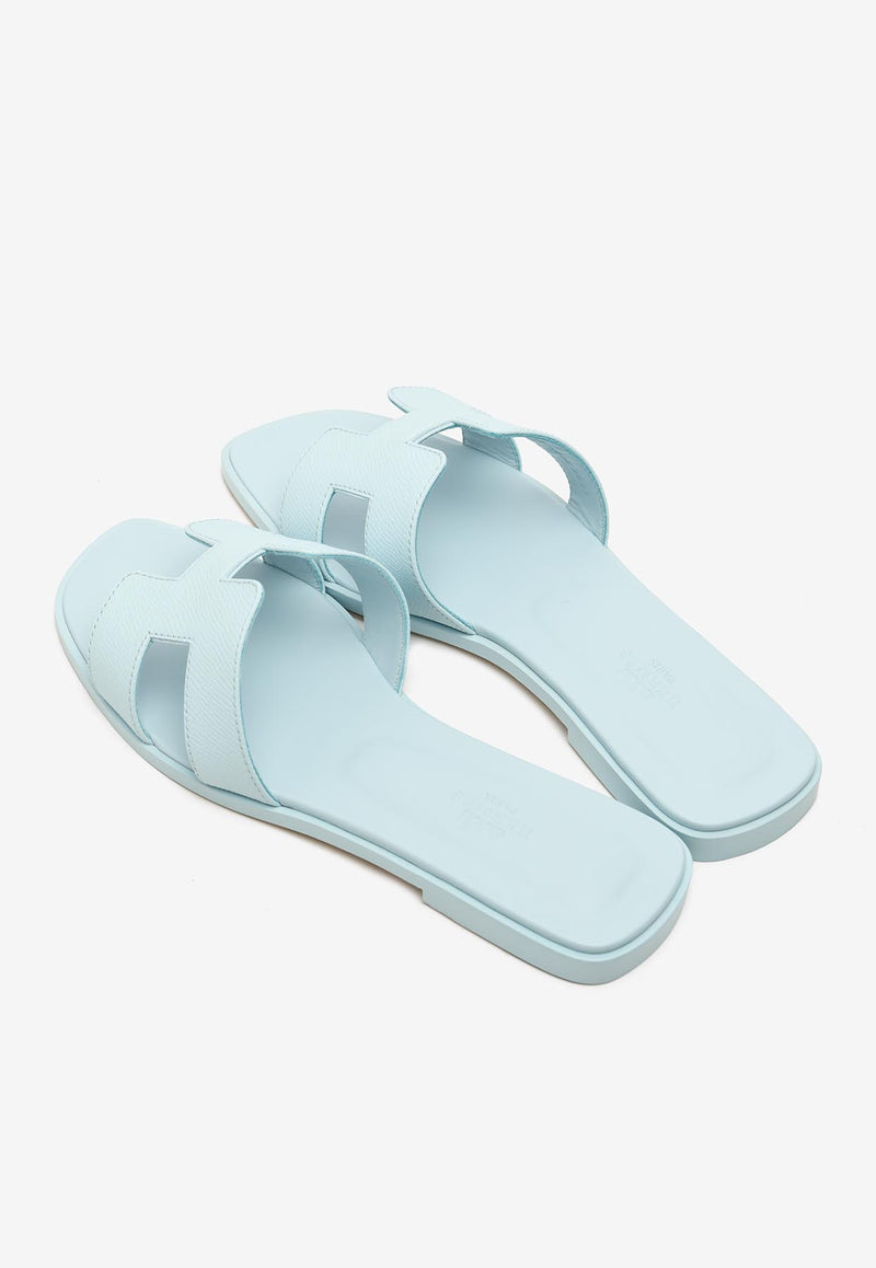 Oran H Cut-Out Sandals in Bleu Brume Epsom Leather