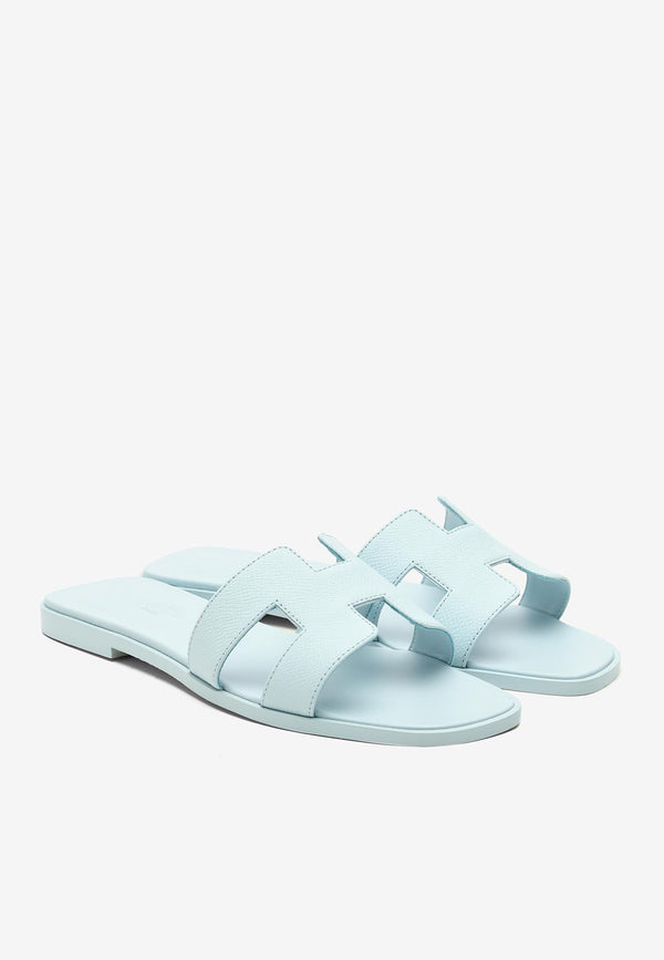 Oran H Cut-Out Sandals in Bleu Brume Epsom Leather