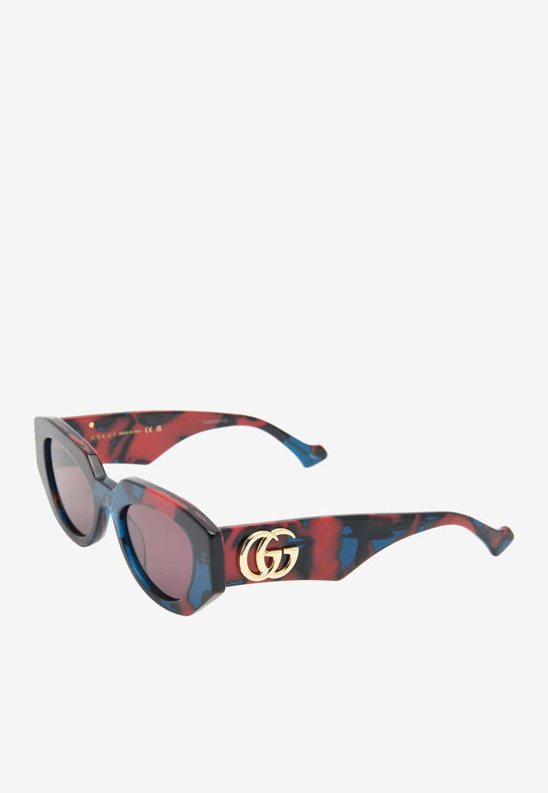 Gucci GG Logo Cat-Eye Sunglasses Bordeaux GG1421S-003BROWN MULTI