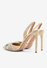 Aquazzura Gatsby Sling 105 Crystal-Embellished Pumps GASHIGL1-METGOLD