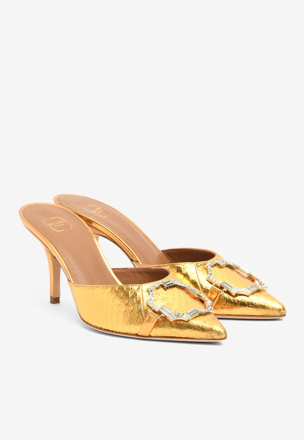 Malone Souliers Missy 70 Metallic Mules in Elaphe Leather Gold MISSY70 42GOLD