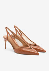 Malone Souliers Collins 70 Croc-Embossed Slingback Pumps COLLINS70-2TAN