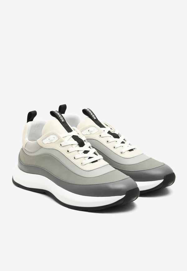 Hermès Kuma Low-Top Sneakers in Multicolor Gris Osmium Canvas and Calfskin