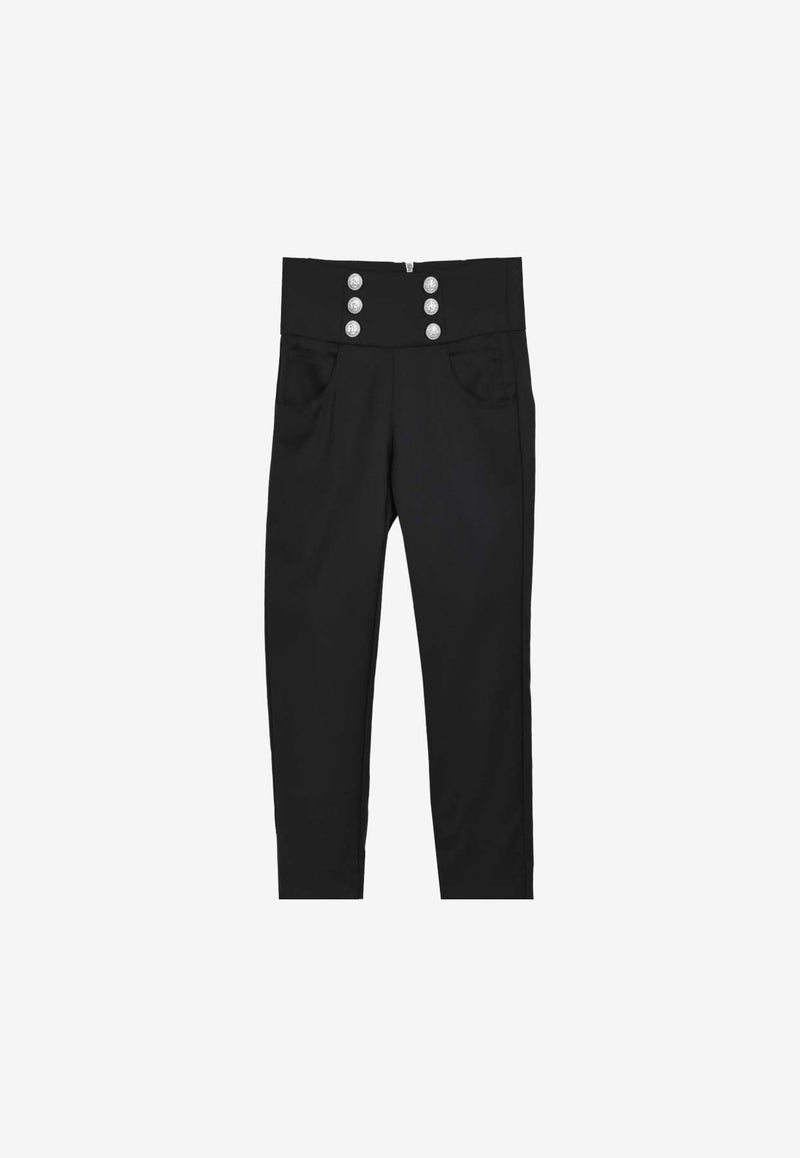 Balmain Kids Girls Wool Pants with Decorative Buttons Black BS6B40-I0089BLACK MULTI