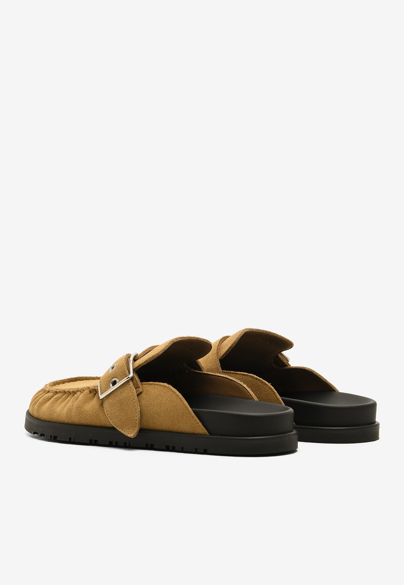 Hermès Key Flat Mules in Naturel Suede 