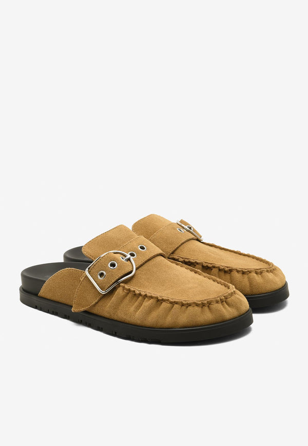 Hermès Key Flat Mules in Naturel Suede 