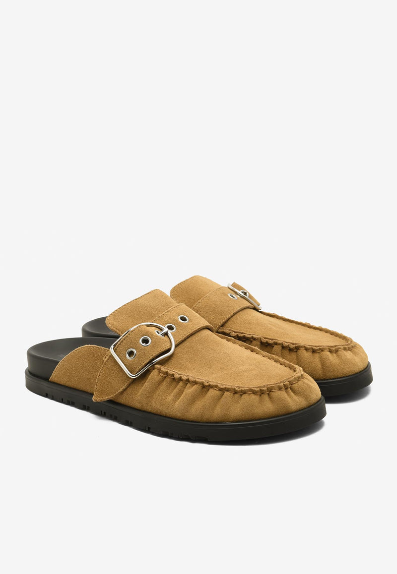 Hermès Key Flat Mules in Naturel Suede 