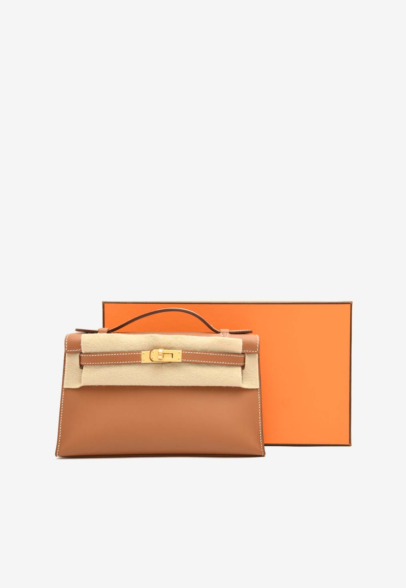 Hermès Kelly Pochette Clutch Bag in Gold Swift Leather with Gold Hardware