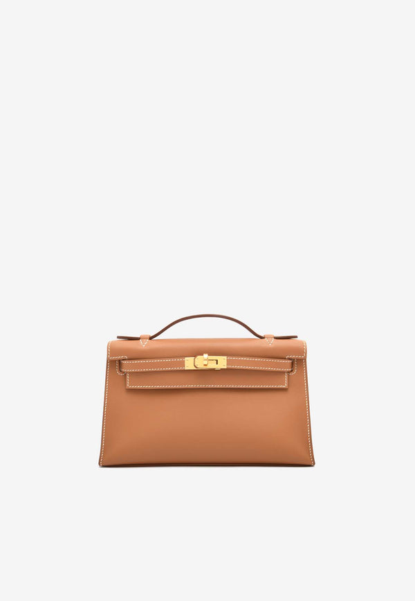 Hermès Kelly Pochette Clutch Bag in Gold Swift Leather with Gold Hardware