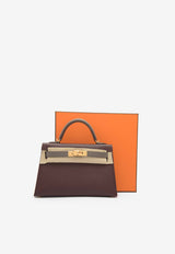 Hermès Mini Kelly HSS 20 in Bordeaux and Gris Etain Epsom with Gold Hardware