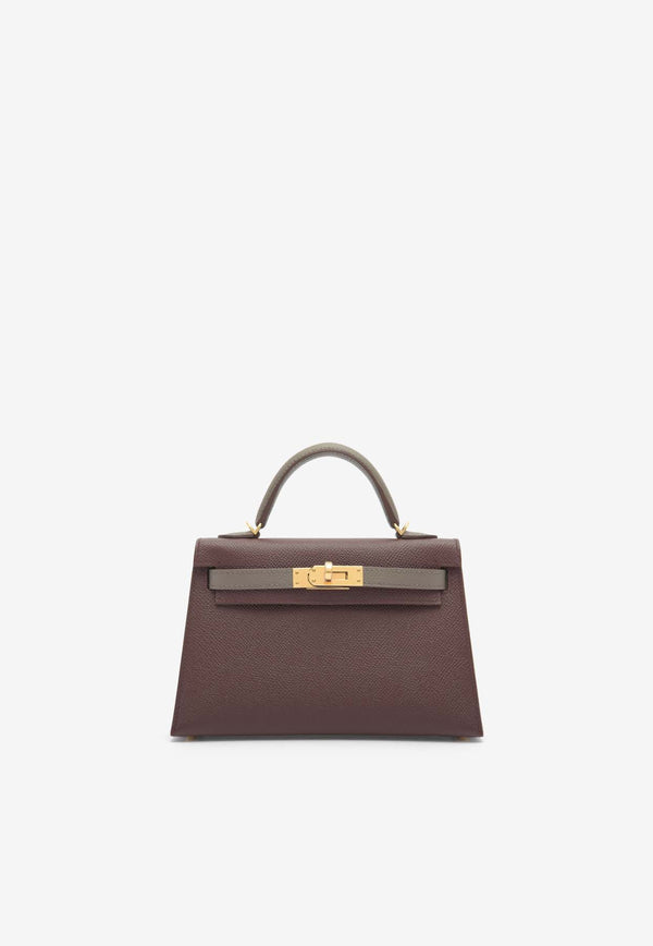 Hermès Mini Kelly HSS 20 in Bordeaux and Gris Etain Epsom with Gold Hardware