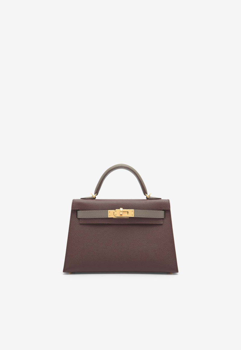 Hermès Mini Kelly HSS 20 in Bordeaux and Gris Etain Epsom with Gold Hardware