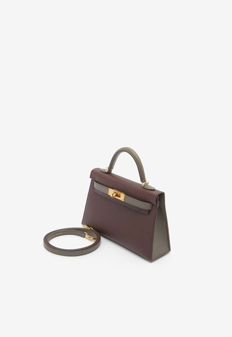 Hermès Mini Kelly HSS 20 in Bordeaux and Gris Etain Epsom with Gold Hardware