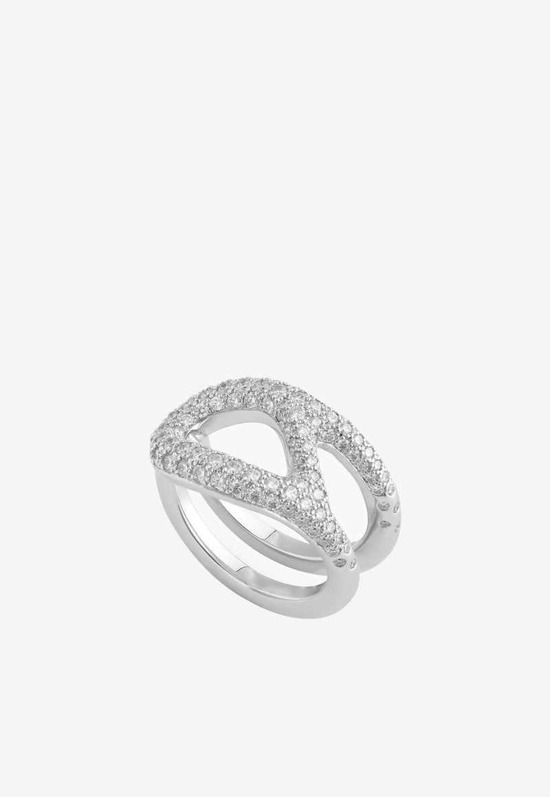 Chaine d'Ancre Punk Ring MM in White Gold with Diamonds