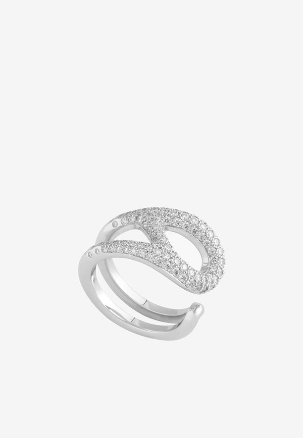 Chaine d'Ancre Punk Ring MM in White Gold with Diamonds