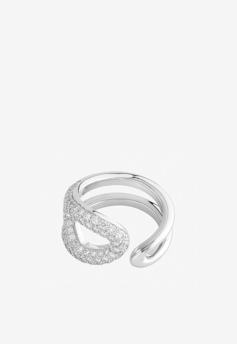 Chaine d'Ancre Punk Ring MM in White Gold with Diamonds